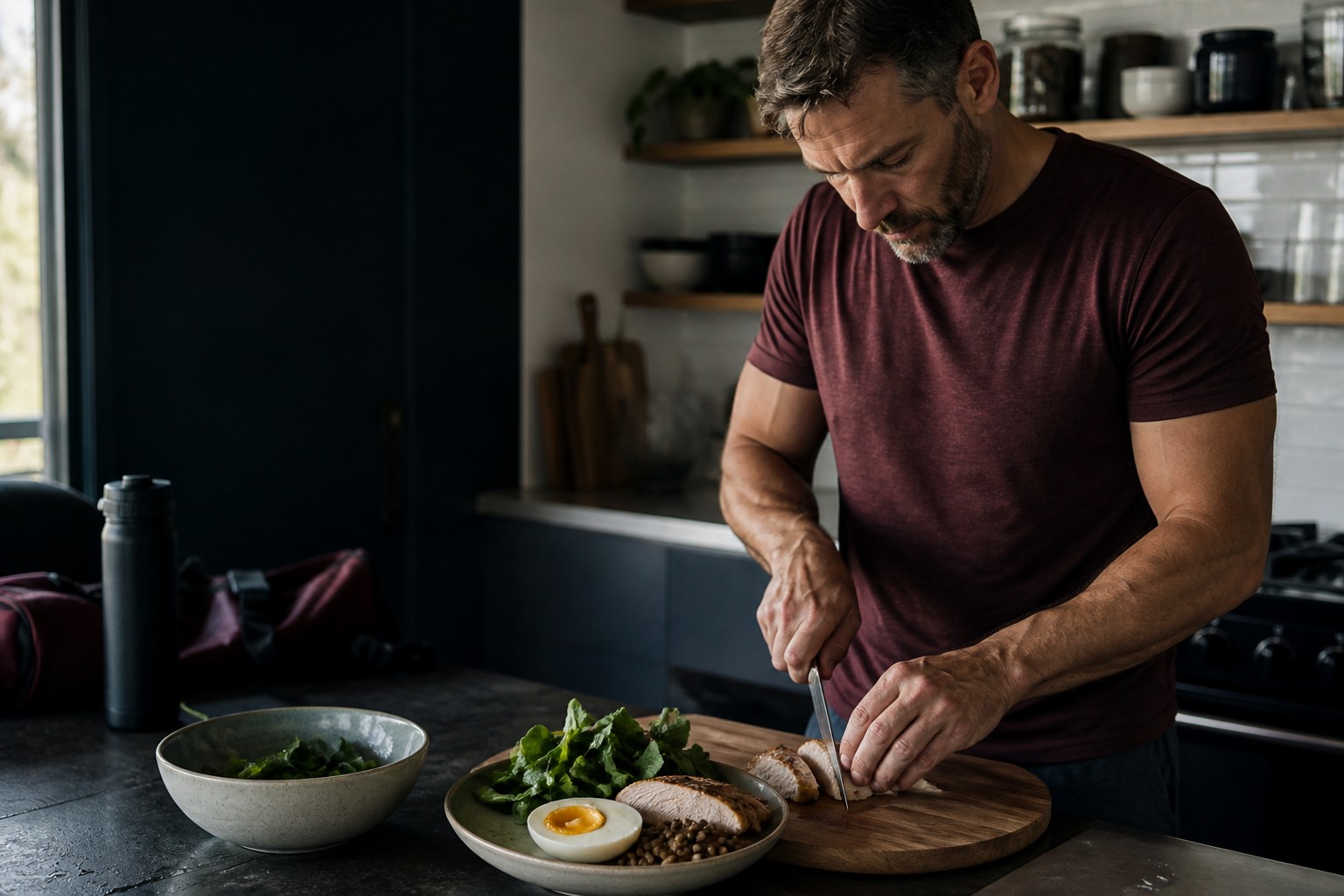 An athlete preparing a whole-food protein meal after training