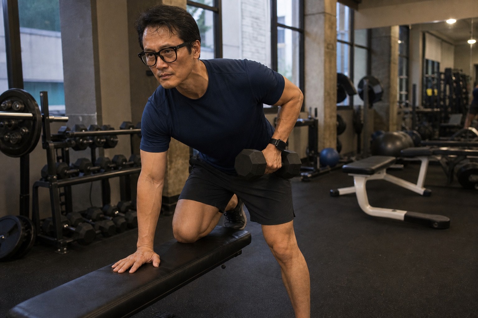 Sung Won, MD strength training with a dumbbell