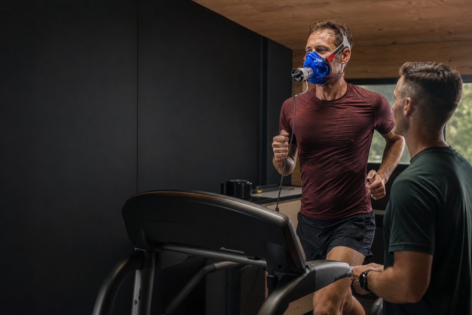 An athlete completing a VO2 max treadmill test